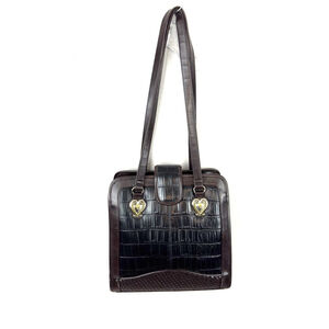 Marlo Vintage Shoulder Bag Brown Med Genuine Leather Croc Satchel Purse Handbag